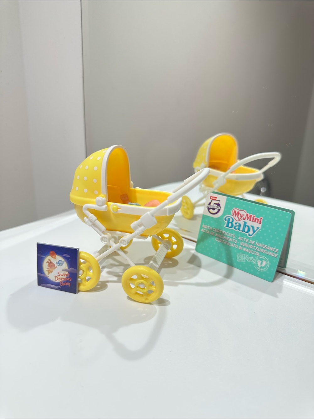 Collectible Realistic Miniature ZURU Yellow Doll Pram Stroller My Mini Baby